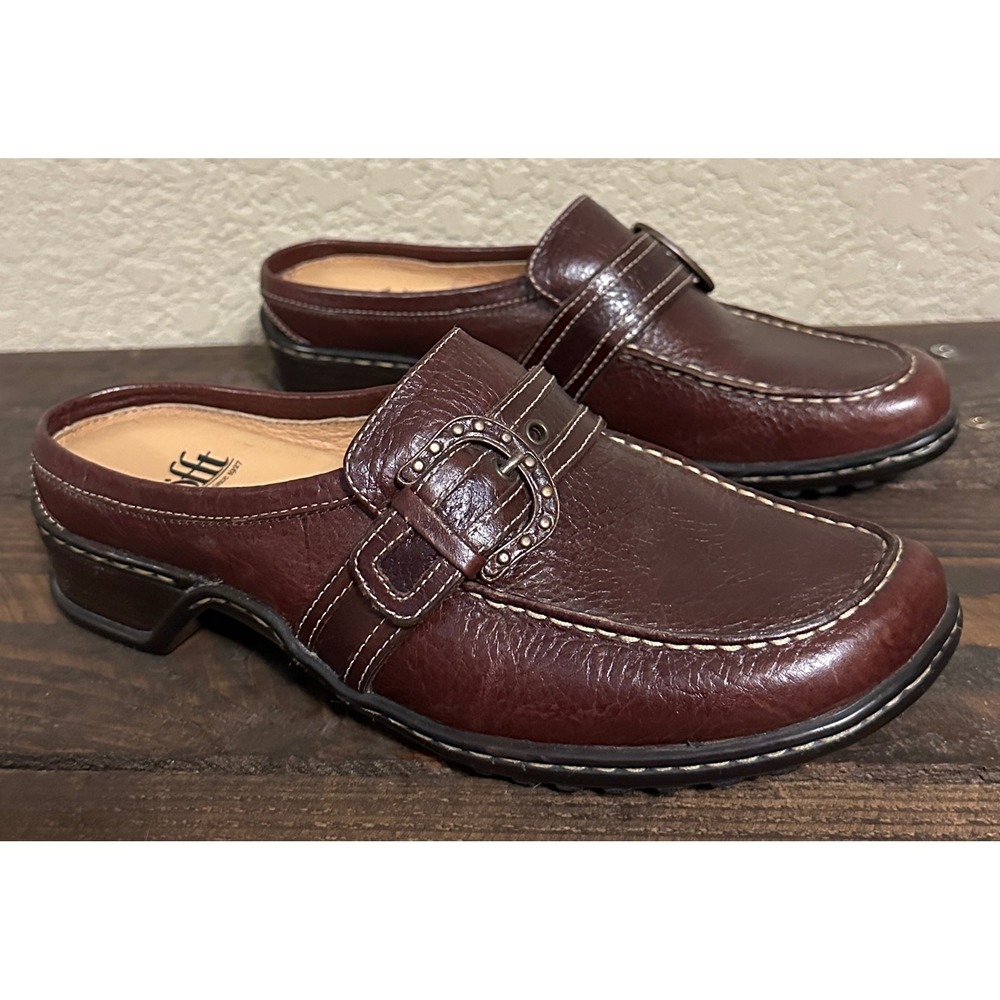 Sofft Womens Brown Pebbled Leather Buckle Mules Clogs Shoes Size 6M‎